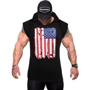 Daupanzees Men's Workout Sleeveless Hoodie Tank Top - Black- Brand New- small